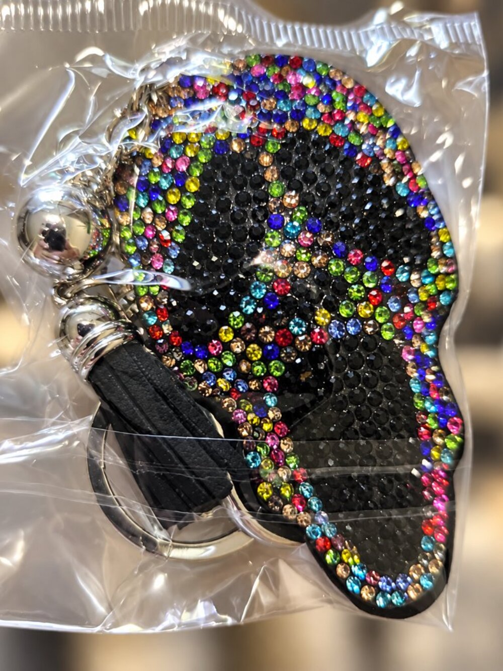 Halloween Skull Rhinestone Tassel Keychain